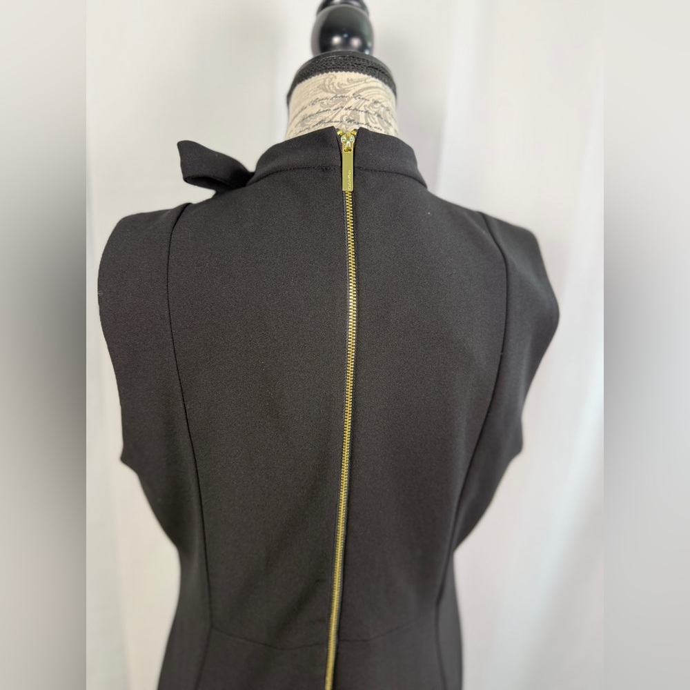 Calvin Klein Black Midi Dress with Bow Tie at Neckline Backside Zip Up Size 12 - Picture 7 of 15